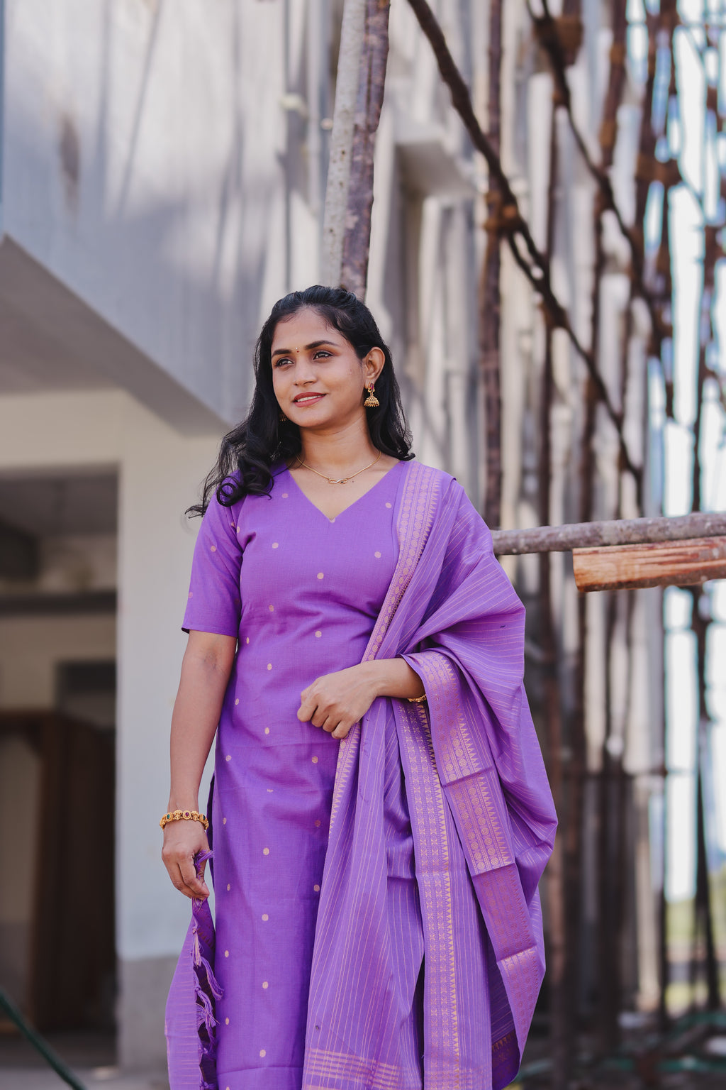 RUGHA 17 - Lavender Handloom Cotton Self Weaved Suit Set