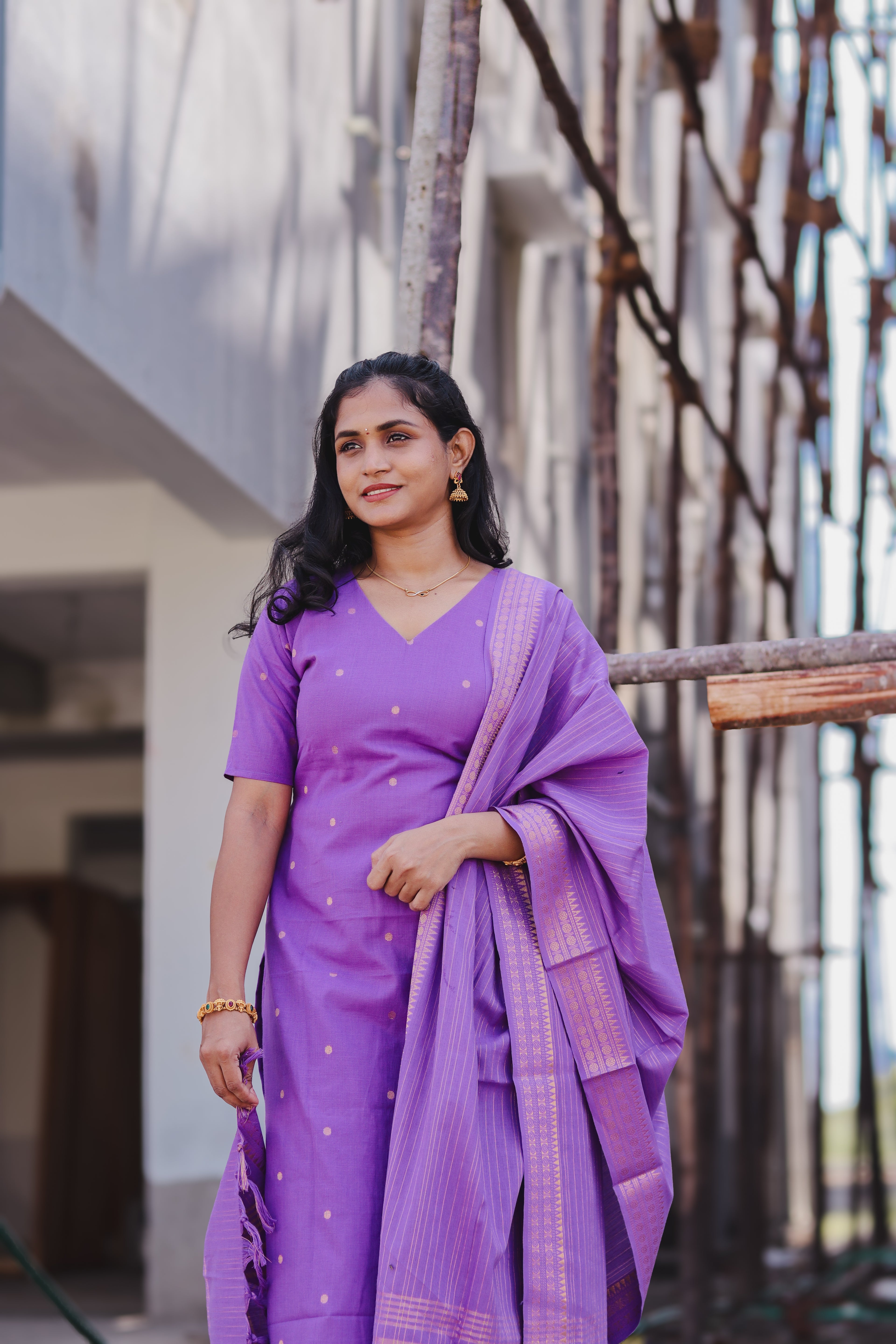 RUGHA 17 - Lavender Handloom Cotton Self Weaved Suit Set