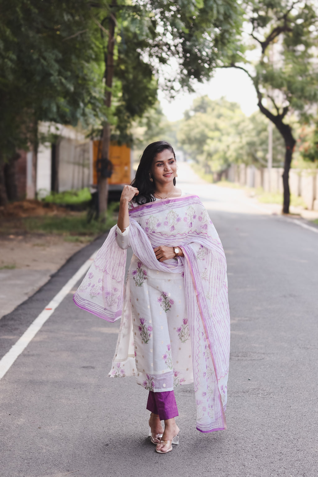 RUGHA 13 - White Kota Doria Silk cotton floral set