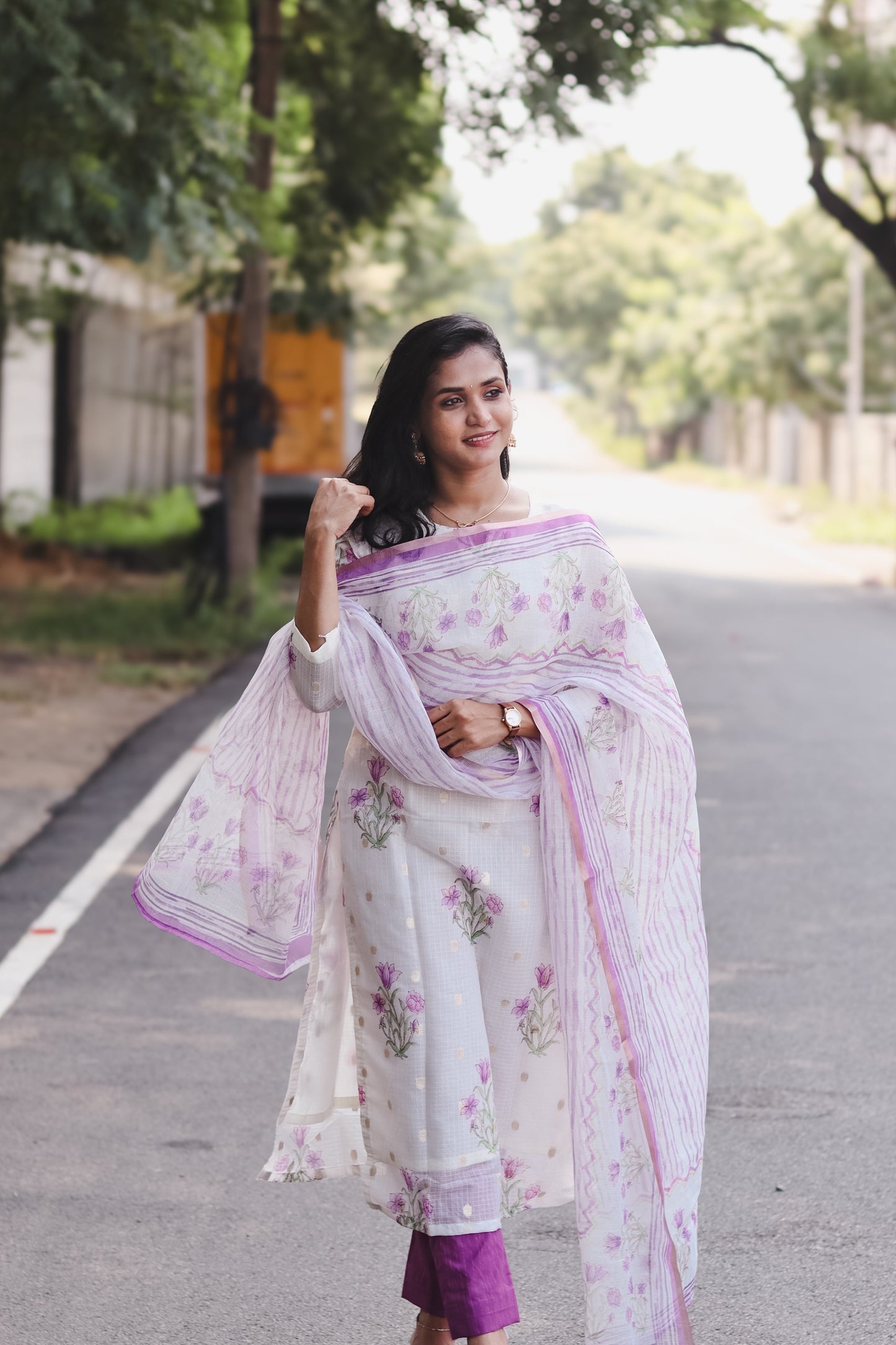 RUGHA 13 - White Kota Doria Silk cotton floral set
