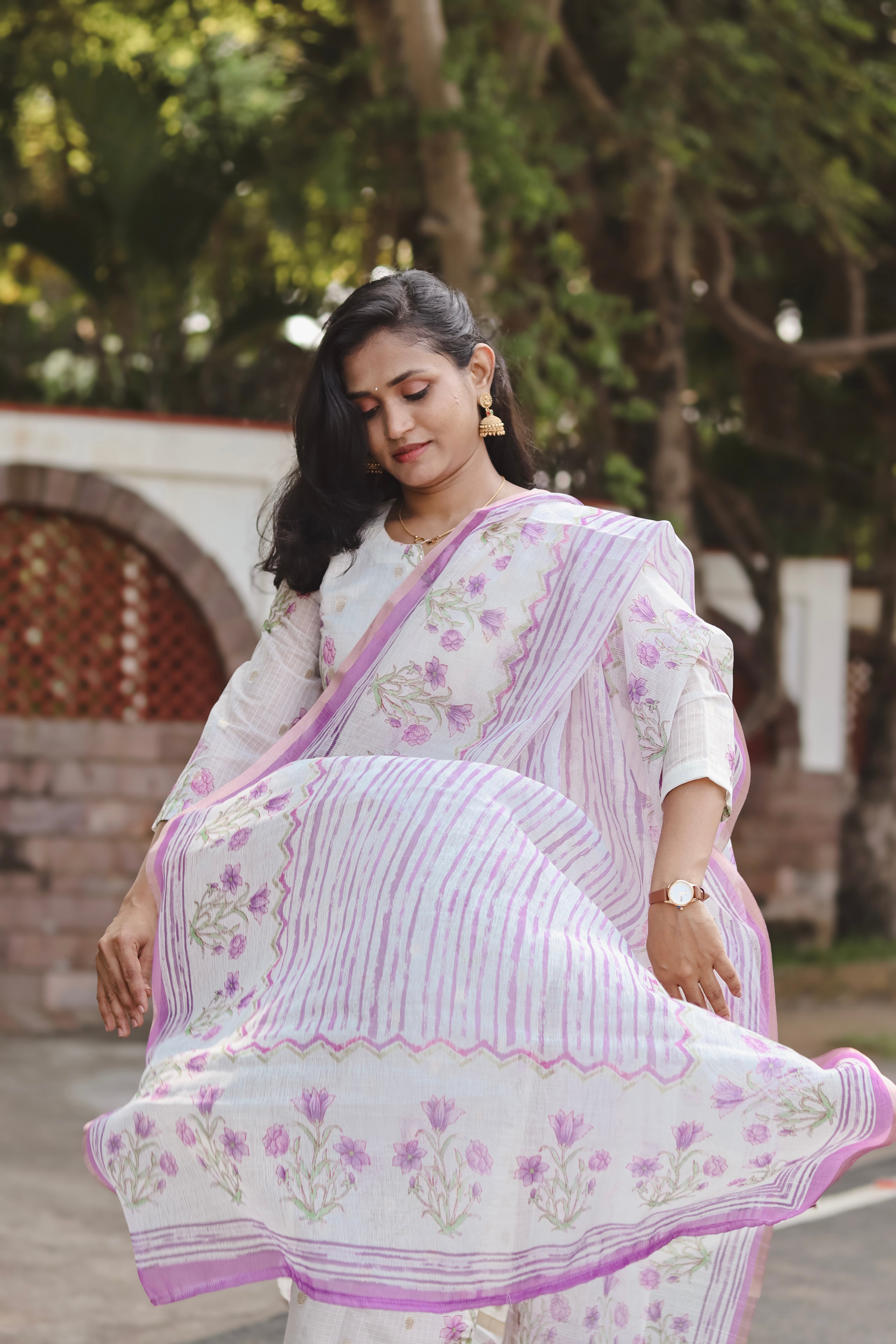 RUGHA 13 - White Kota Doria Silk cotton floral set