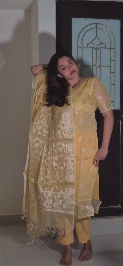 RUGHA 11 - Yellow Kota Doria Silk suit