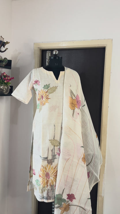 RUGHA 04 - White Premium Linen Cotton Suit Set