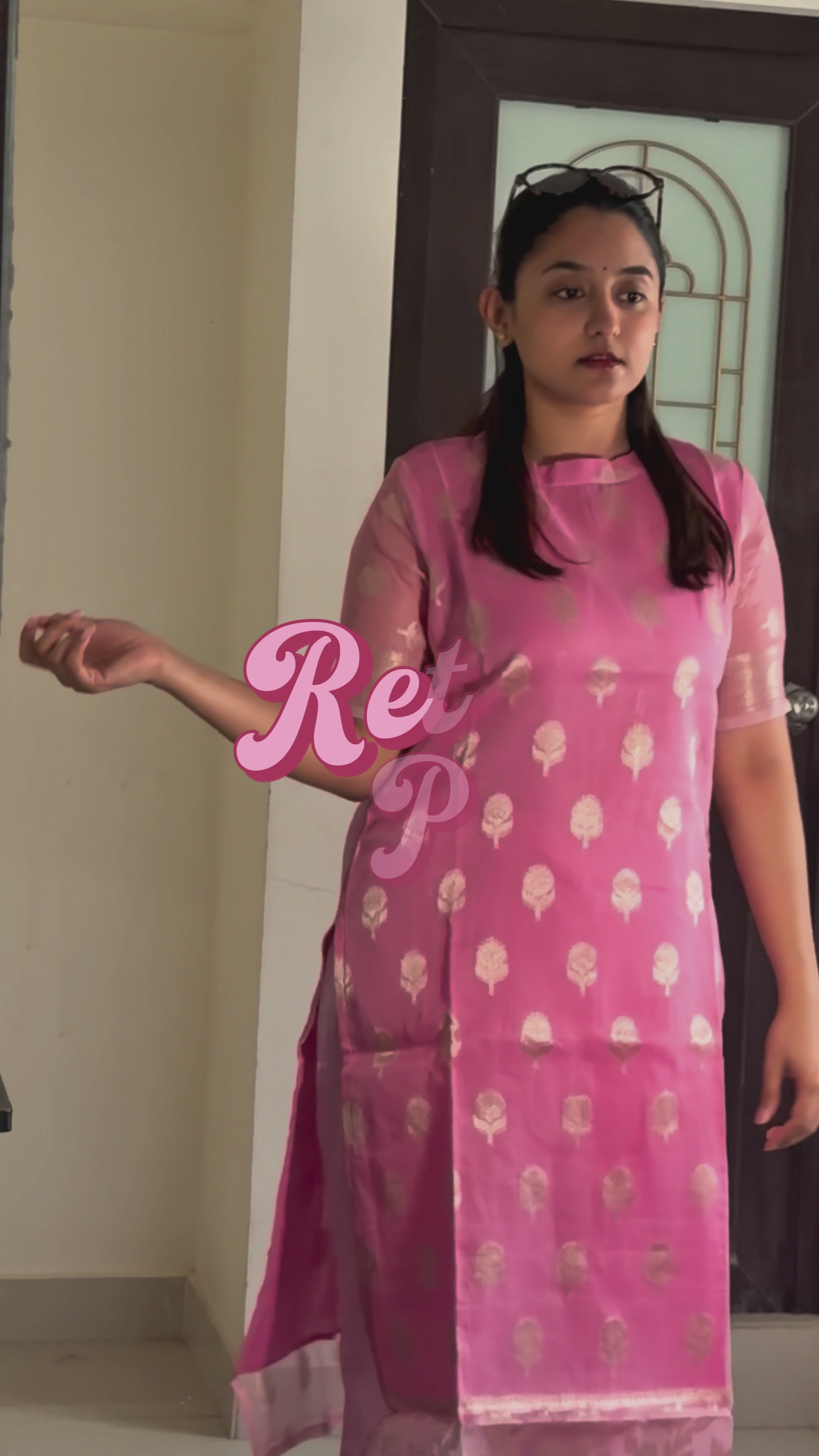 RUGHA 07 - Pink Kota Doria Silk Suit